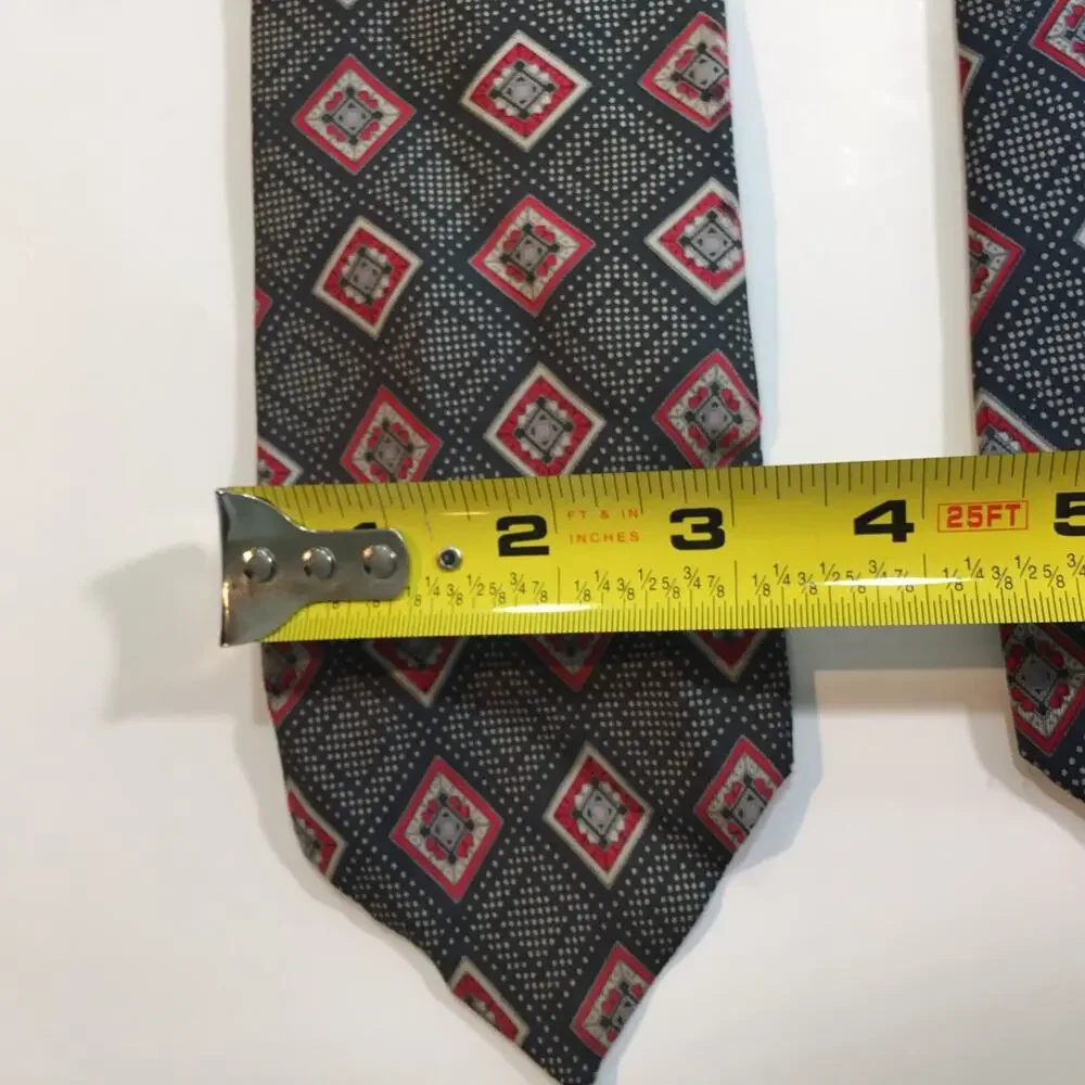 Count Barini Mens Silk Tie Navy Red Ivory Geometric Foulard Vintage Necktie
